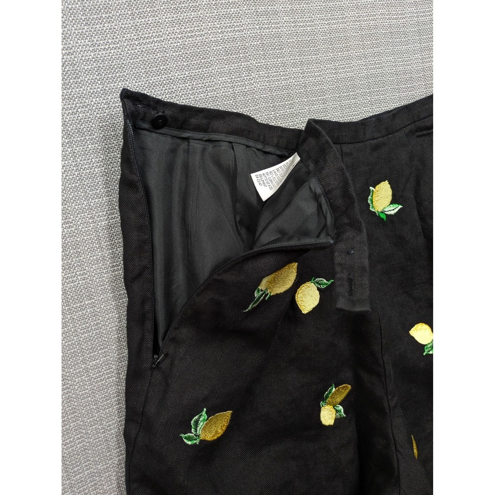 Talbots Pants Womens 10 Petite Black Irish Linen Embroidered Cropped Summer - Picture 4 of 5